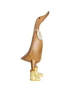 DCUK Natural Finish Ducklet with Pastel and Gold Spotty Welly Boots-Yellow